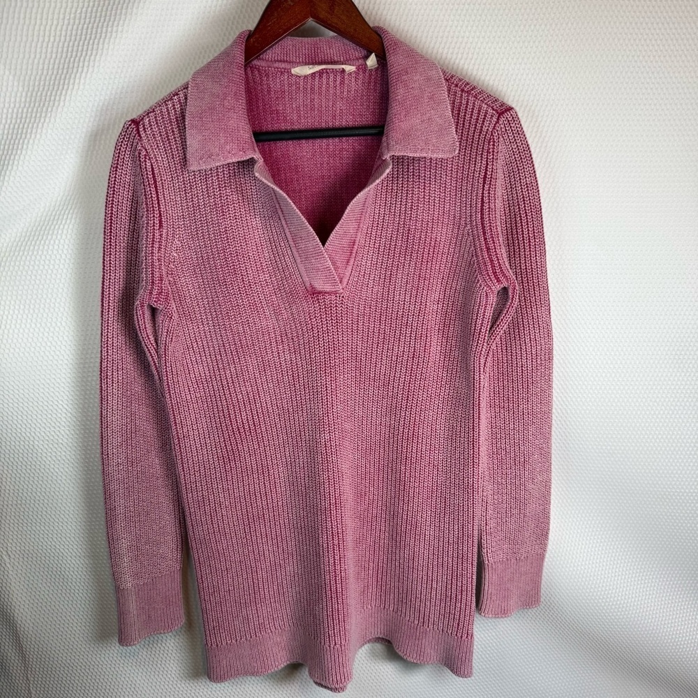 Soft Surroundings Sz XS Wilde Fiery Fuchsia Pink V Neck Ribbed Collared Sweater